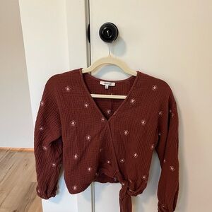 Madewell Terracotta Wrap Blouse with Floral Details